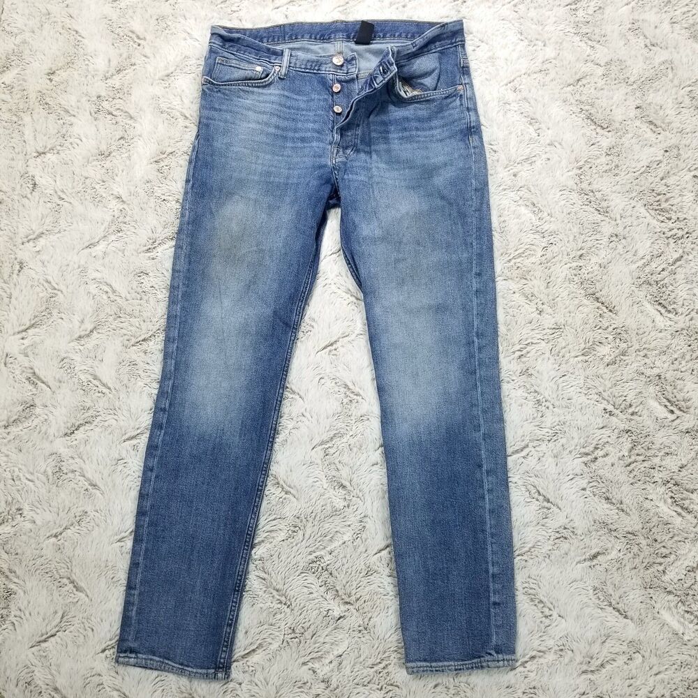 Denim Jeans Mens 34×30 Blue‎ Button Fly Slim Coupe Etroite Médium Wash Denim